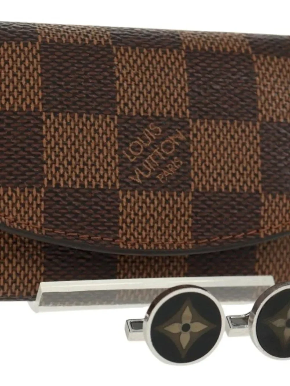 LOUIS VUITTON Damier Ebene Buton De Manchette Fleur Case